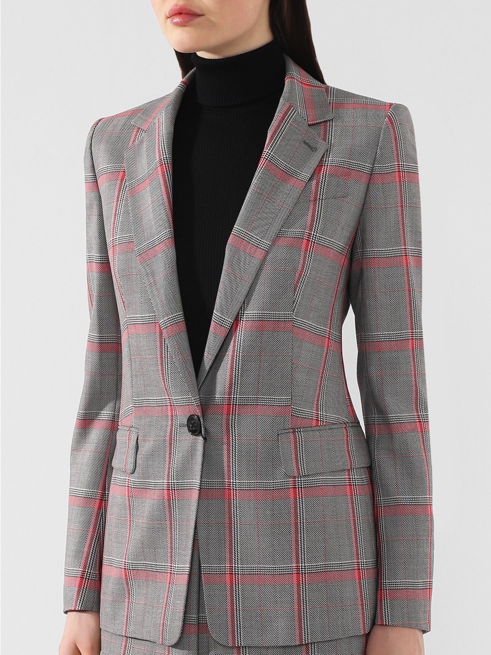 Escada Plaid Blazer Gray Black Red Size 40